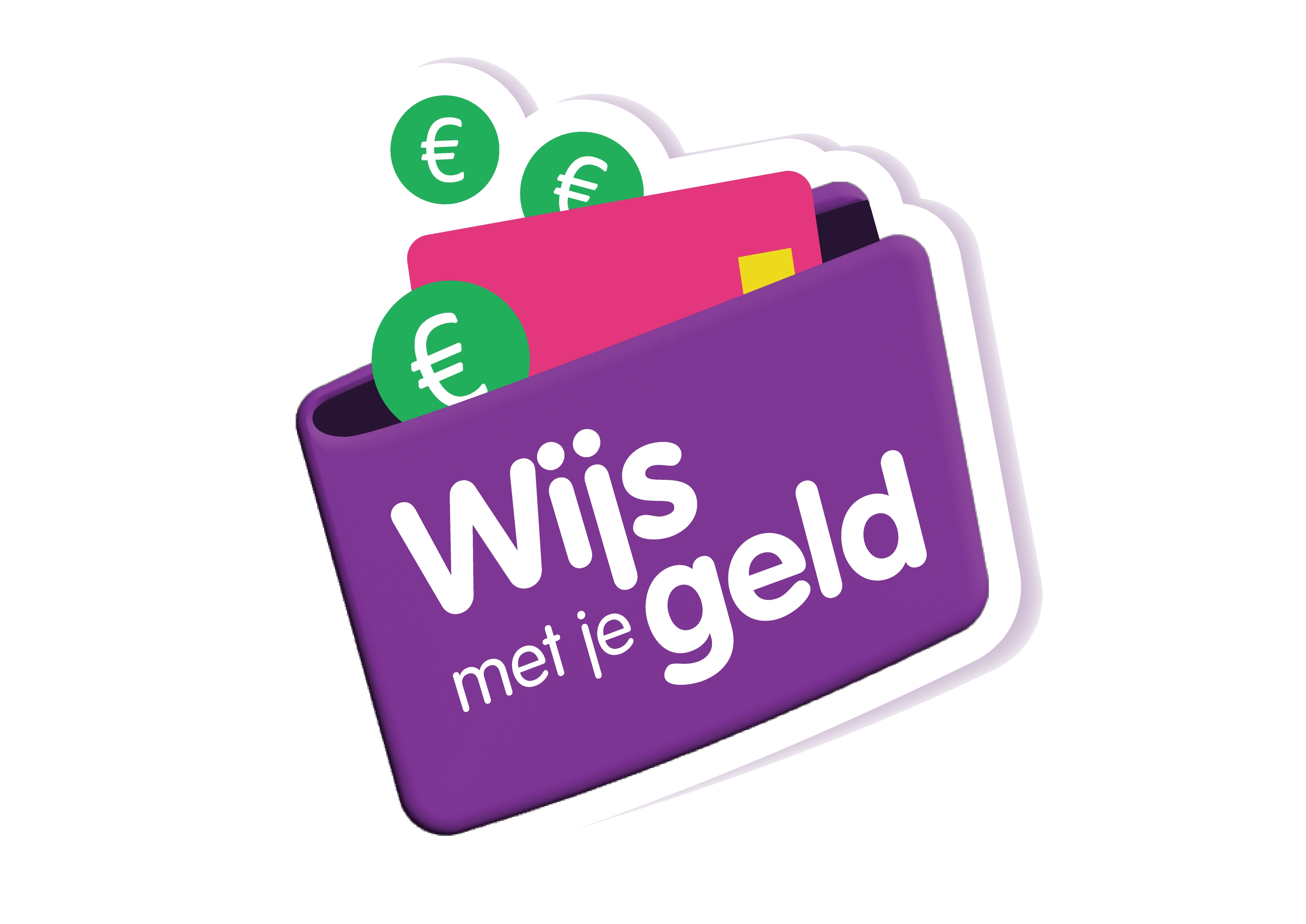 Illustratie van een portemonnee waar euromunten en een pinpas uit komen.