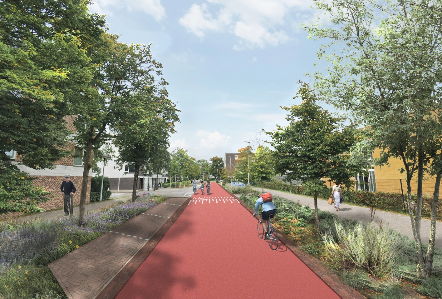 Impressie van herinrichting fietsstraat