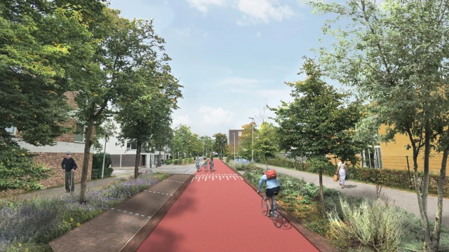 Impressie van herinrichting fietsstraat